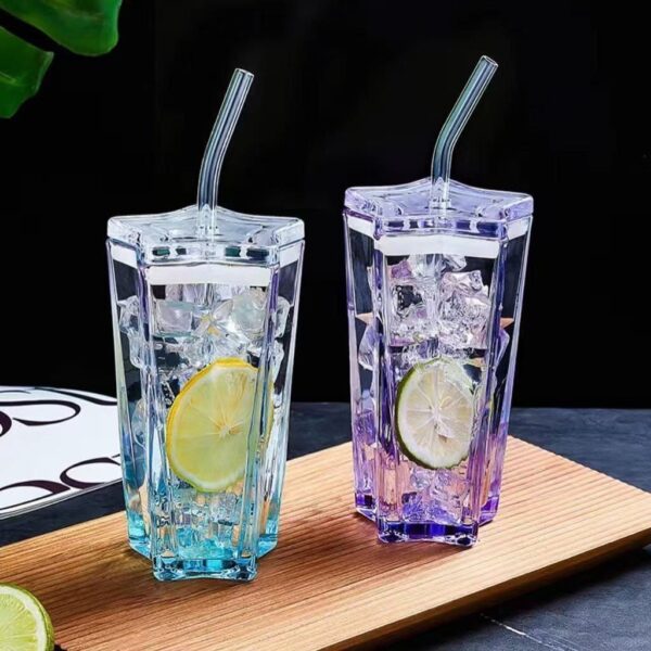 Star glass cup with straw